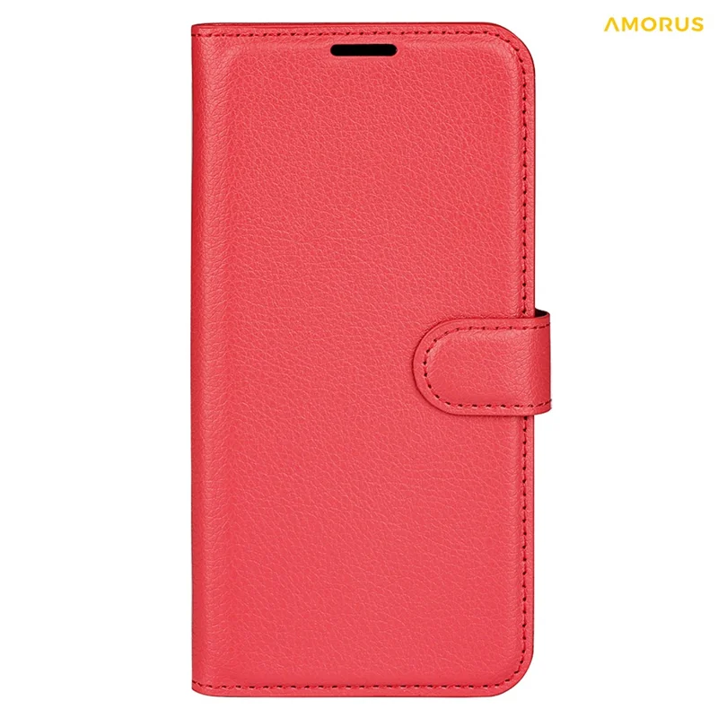 AMORUS For Samsung Galaxy S24 Ultra Wallet Case Litchi Texture Shockproof Leather Flip Stand Phone Cover - Red