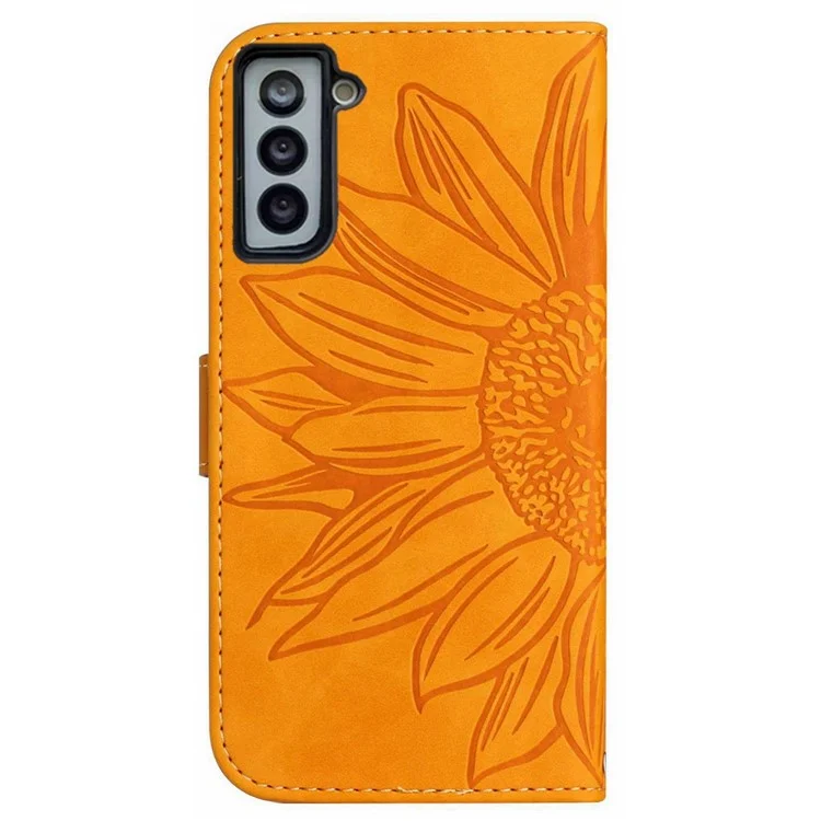 Pour Samsung Galaxy S21+ 5G HT04 Imprinted Sunflower Phone Case avec bandoulière, Étui portefeuille en cuir PU avec support - Jaune