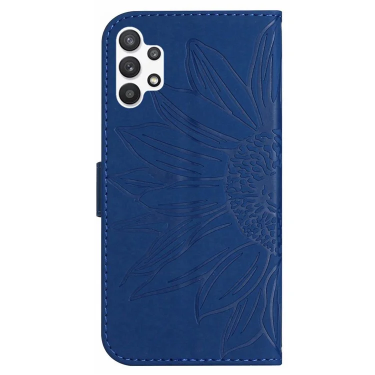 Para Samsung Galaxy A32 5G / M32 5G HT04 Touch de Pele Com Tampa de Girassol Capa de Phone de Couro PU Caixa de Barreta à Prova de Choque Com Alça de Ombro - Safira