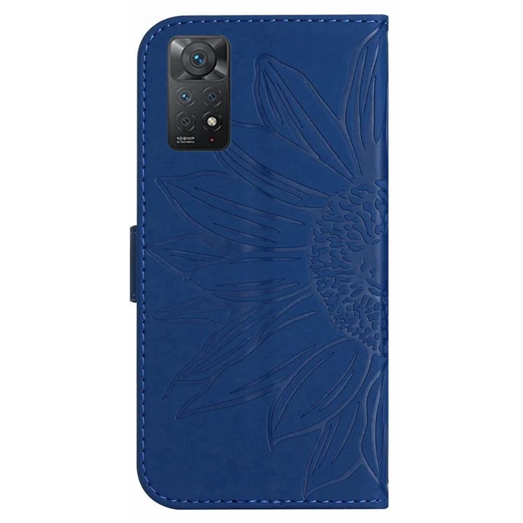 Para Xiaomi Redmi Note 11S 4G / Nota 11 4G (qualcomm) HT04 HT04 Imprimido Girasol PU Cuero Toque de Cuero Touch de Protección Completa Case de la Carcasa Del Teléfono Con Correa Para el Hombro - Zafiro
