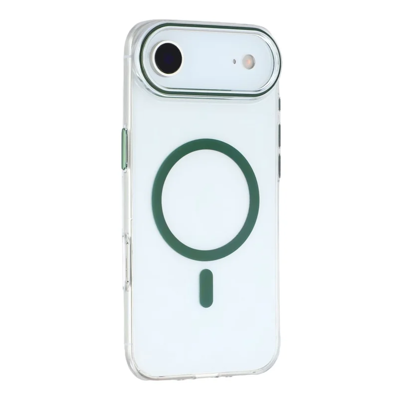 For iPhone Air Magnetic Case Clear PC Phone Back Cover with Metal Buttons - Green