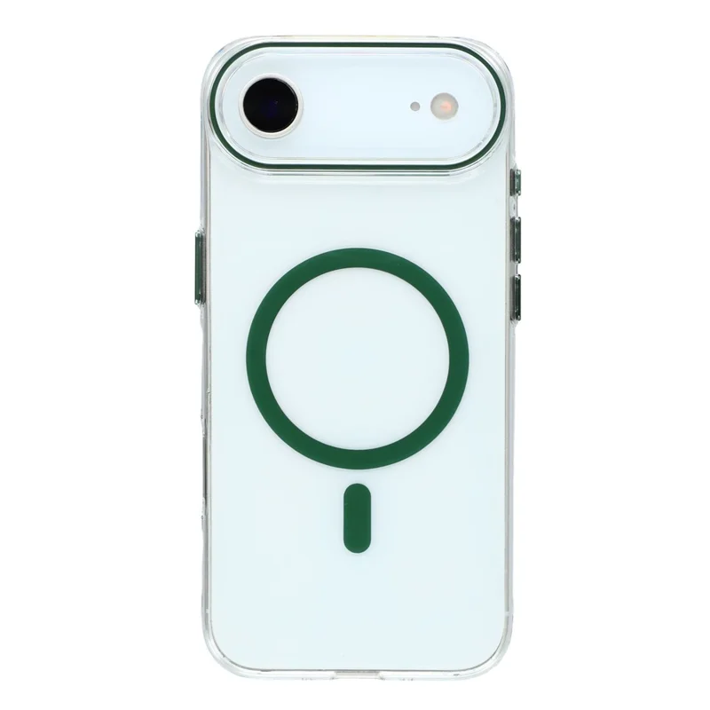 For iPhone Air Magnetic Case Clear PC Phone Back Cover with Metal Buttons - Green