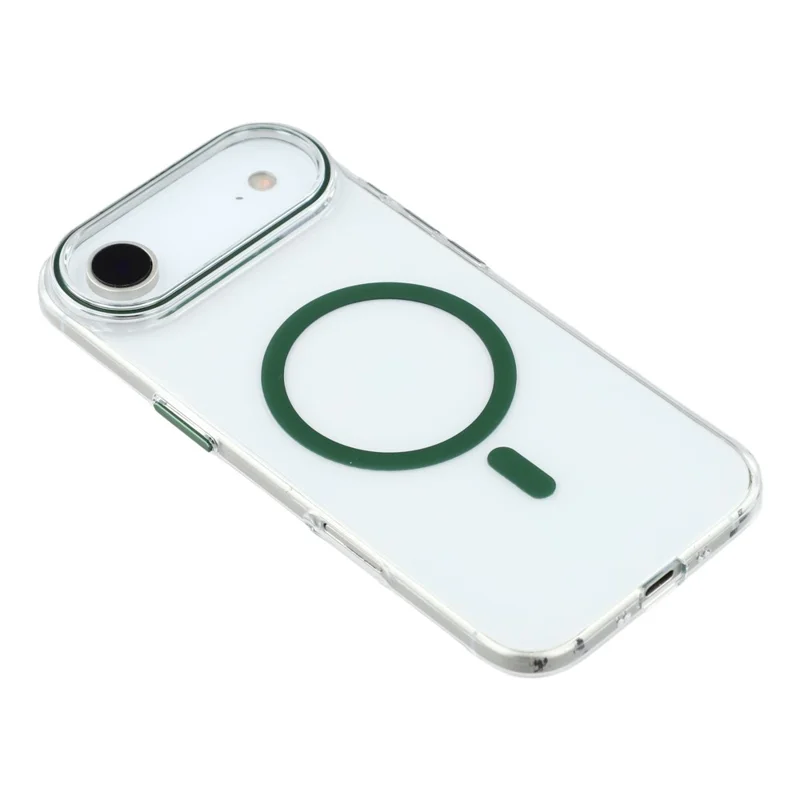 For iPhone Air Magnetic Case Clear PC Phone Back Cover with Metal Buttons - Green
