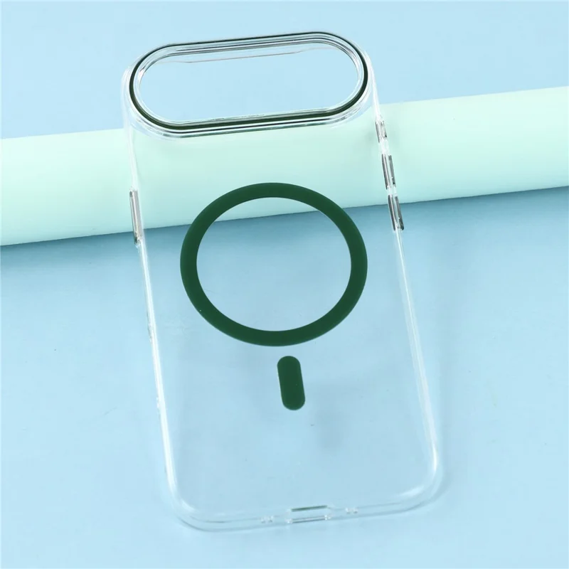 For iPhone Air Magnetic Case Clear PC Phone Back Cover with Metal Buttons - Green
