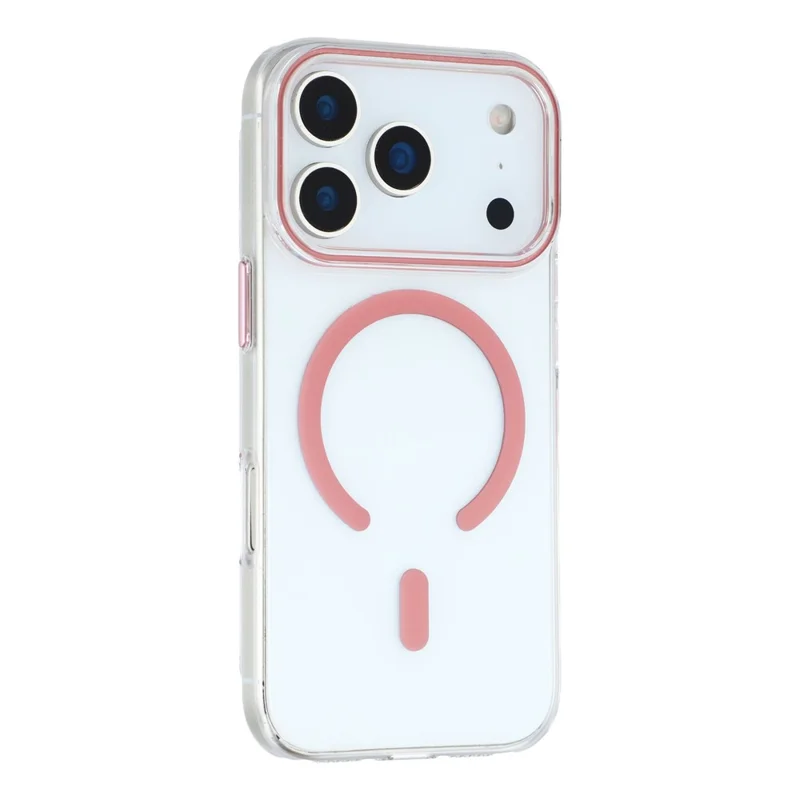 For iPhone 17 Pro Magnetic Case Clear PC Phone Back Cover with Metal Buttons - Pink