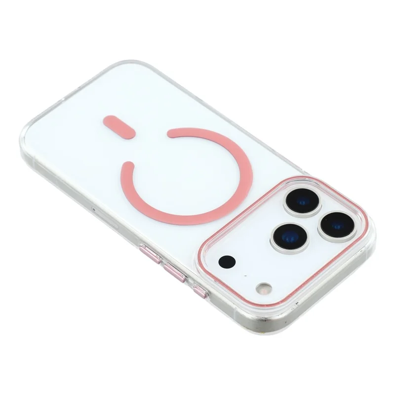 For iPhone 17 Pro Magnetic Case Clear PC Phone Back Cover with Metal Buttons - Pink