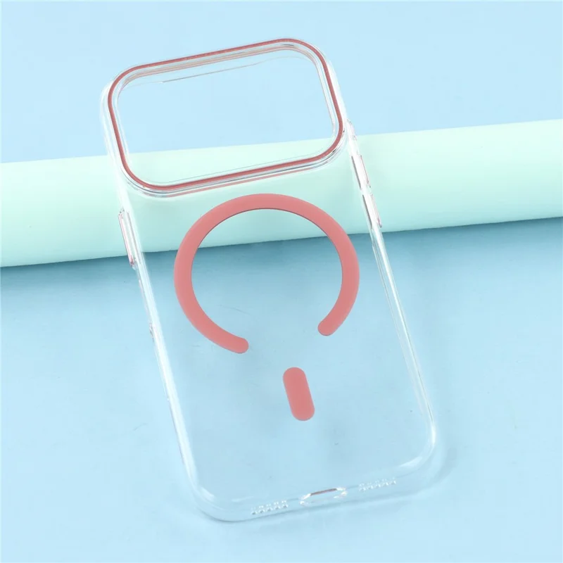 For iPhone 17 Pro Magnetic Case Clear PC Phone Back Cover with Metal Buttons - Pink