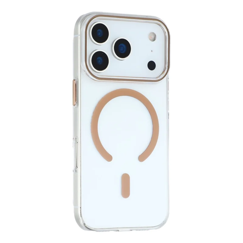 For iPhone 17 Pro Magnetic Case Clear PC Phone Back Cover with Metal Buttons - Desert Gold
