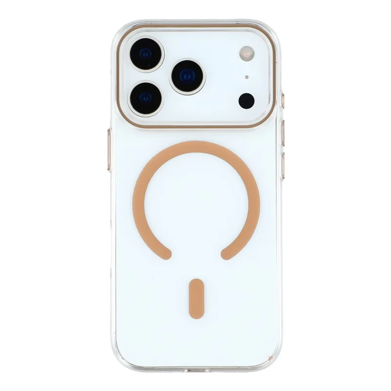 For iPhone 17 Pro Magnetic Case Clear PC Phone Back Cover with Metal Buttons - Desert Gold