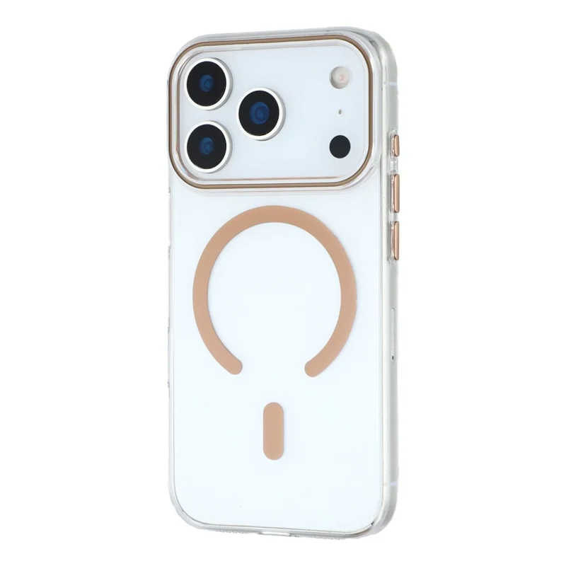 For iPhone 17 Pro Magnetic Case Clear PC Phone Back Cover with Metal Buttons - Desert Gold