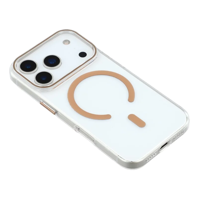 For iPhone 17 Pro Magnetic Case Clear PC Phone Back Cover with Metal Buttons - Desert Gold
