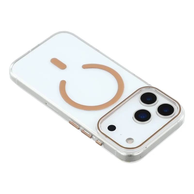 For iPhone 17 Pro Magnetic Case Clear PC Phone Back Cover with Metal Buttons - Desert Gold