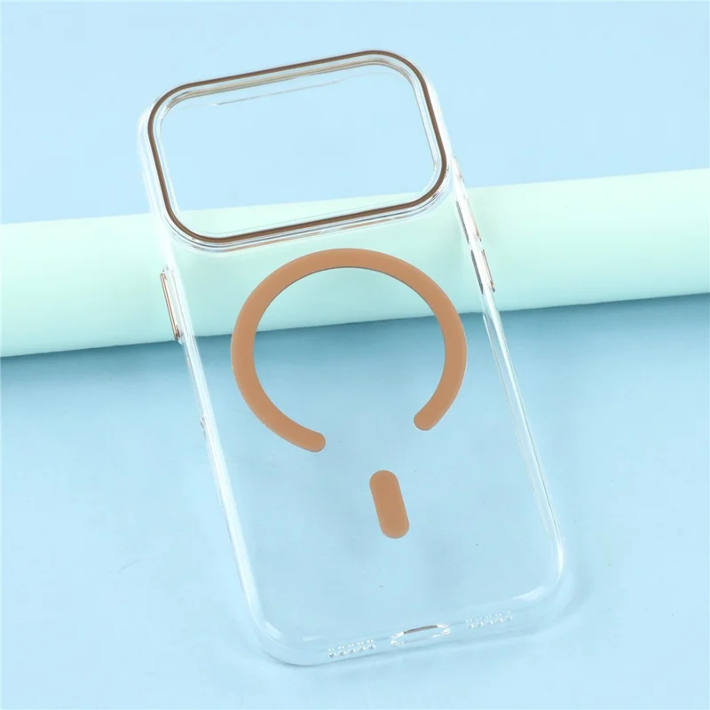For iPhone 17 Pro Magnetic Case Clear PC Phone Back Cover with Metal Buttons - Desert Gold