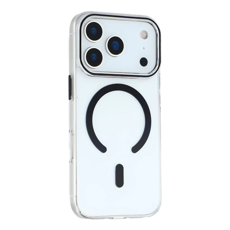 For iPhone 17 Pro Magnetic Case Clear PC Phone Back Cover with Metal Buttons - Black