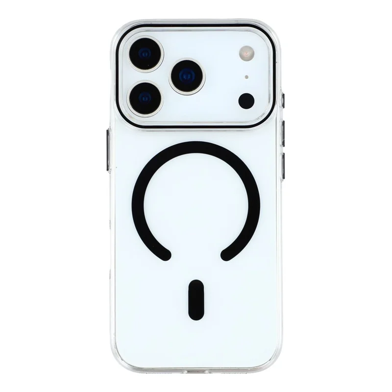 For iPhone 17 Pro Magnetic Case Clear PC Phone Back Cover with Metal Buttons - Black