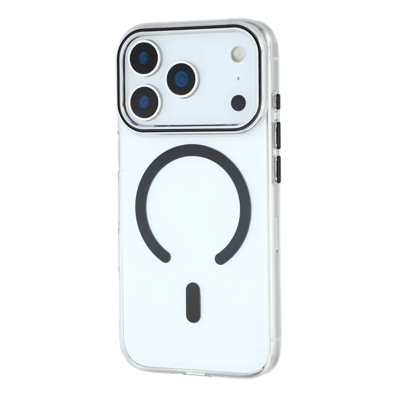 For iPhone 17 Pro Magnetic Case Clear PC Phone Back Cover with Metal Buttons - Black