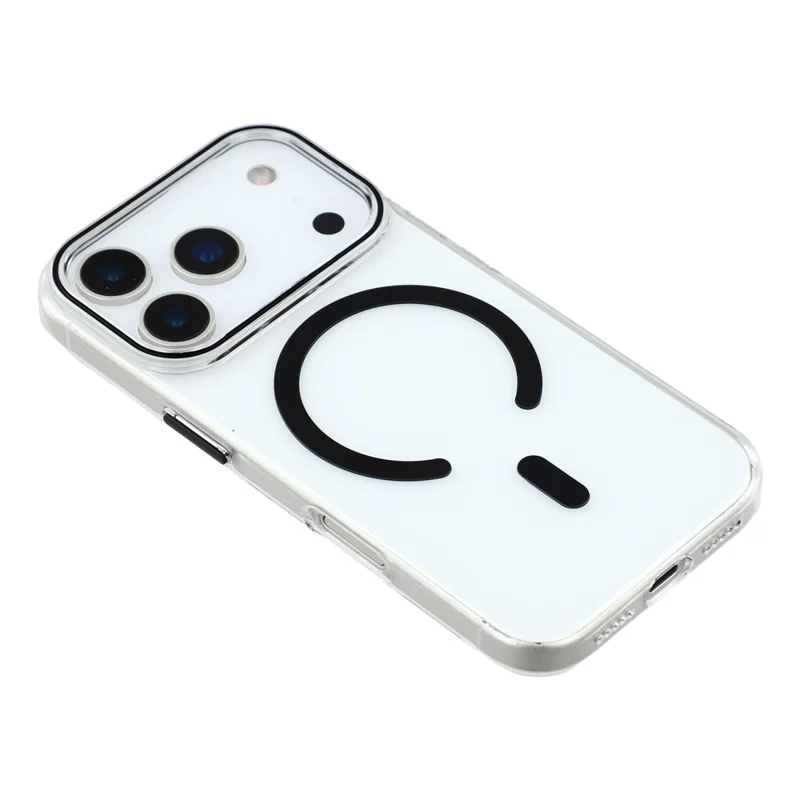 For iPhone 17 Pro Magnetic Case Clear PC Phone Back Cover with Metal Buttons - Black