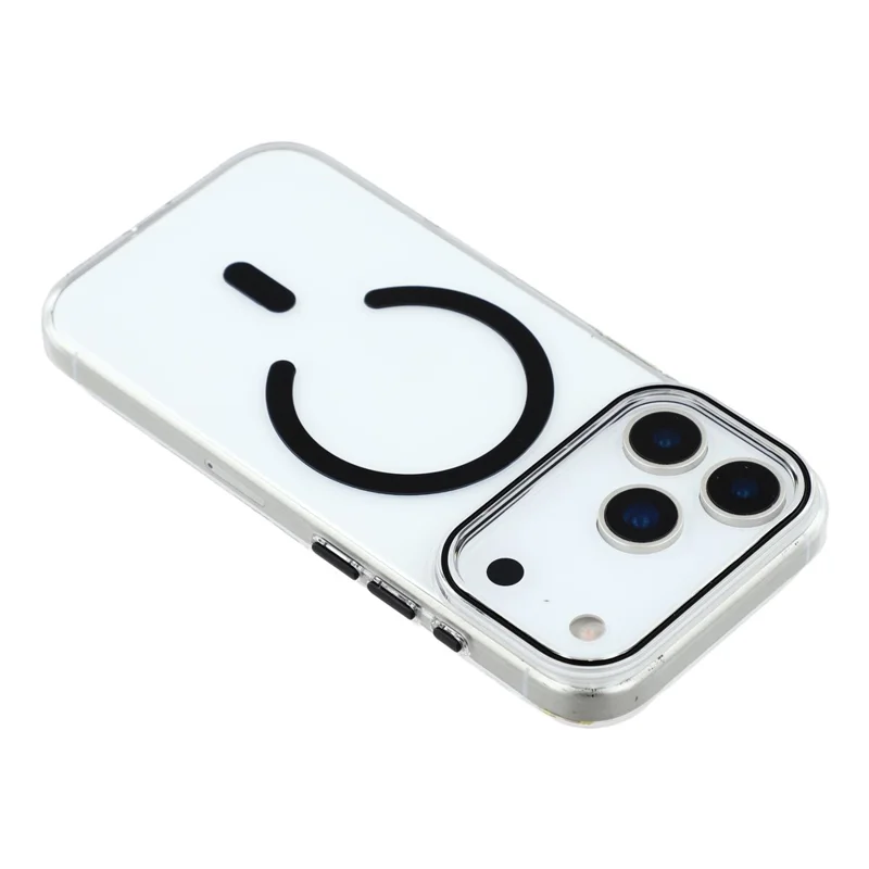 For iPhone 17 Pro Magnetic Case Clear PC Phone Back Cover with Metal Buttons - Black