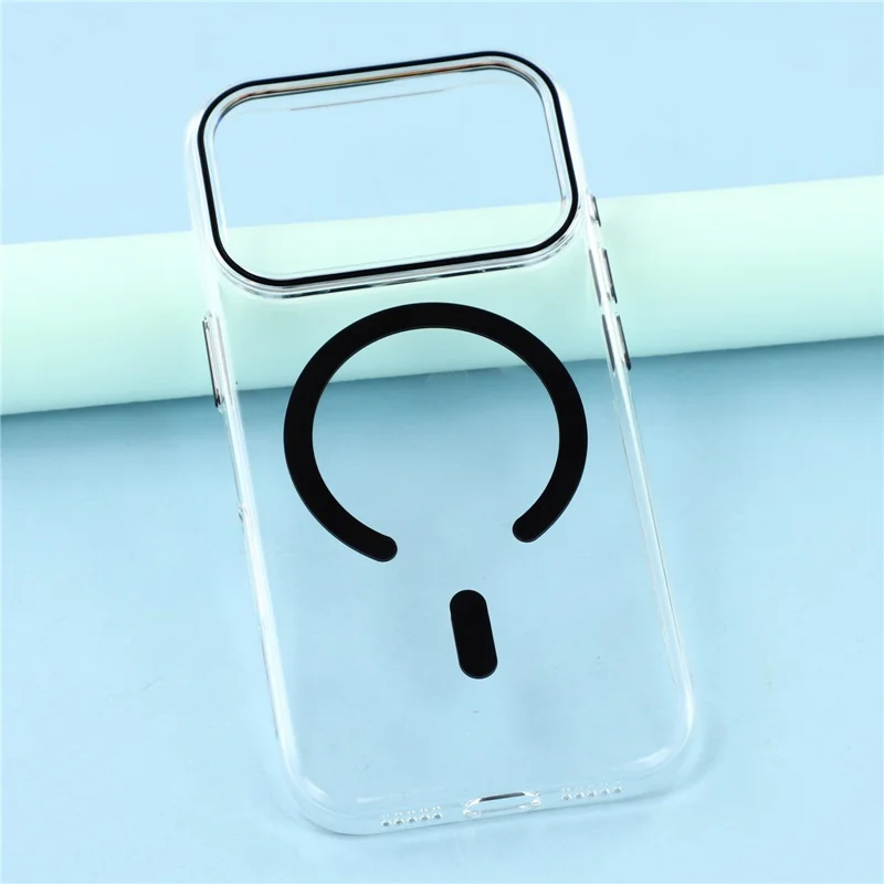 For iPhone 17 Pro Magnetic Case Clear PC Phone Back Cover with Metal Buttons - Black