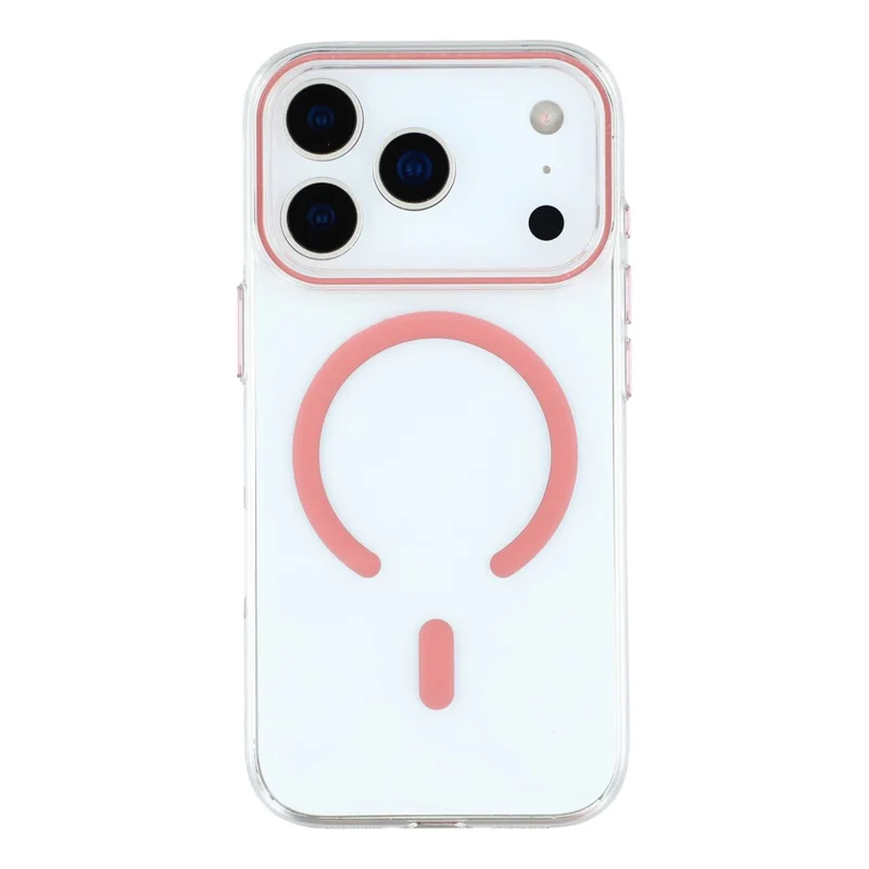 For iPhone 17 Pro Max Magnetic Case Clear PC Phone Back Cover with Metal Buttons - Pink