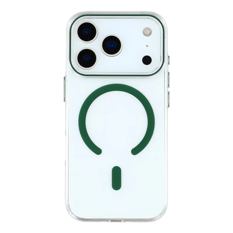 For iPhone 18 Pro Max / 17 Pro Max Magnetic Case Clear PC Phone Back Cover with Metal Buttons - Green