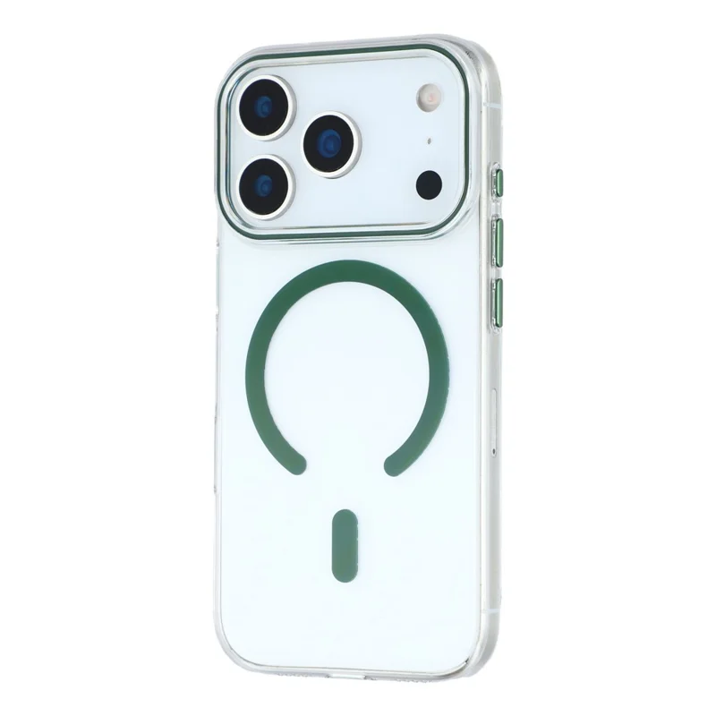 For iPhone 18 Pro Max / 17 Pro Max Magnetic Case Clear PC Phone Back Cover with Metal Buttons - Green