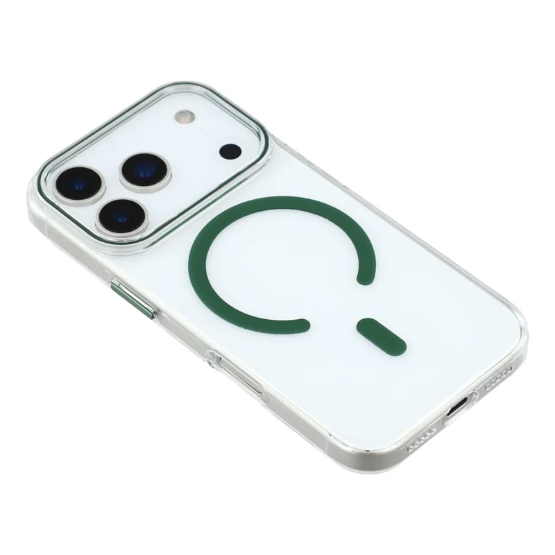 For iPhone 18 Pro Max / 17 Pro Max Magnetic Case Clear PC Phone Back Cover with Metal Buttons - Green