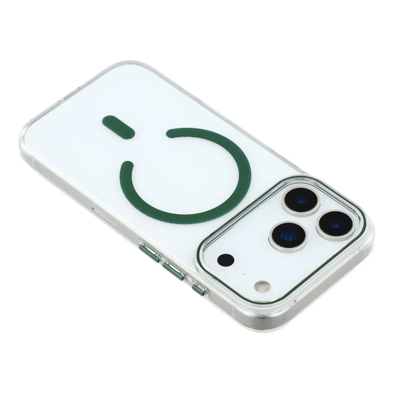 For iPhone 18 Pro Max / 17 Pro Max Magnetic Case Clear PC Phone Back Cover with Metal Buttons - Green
