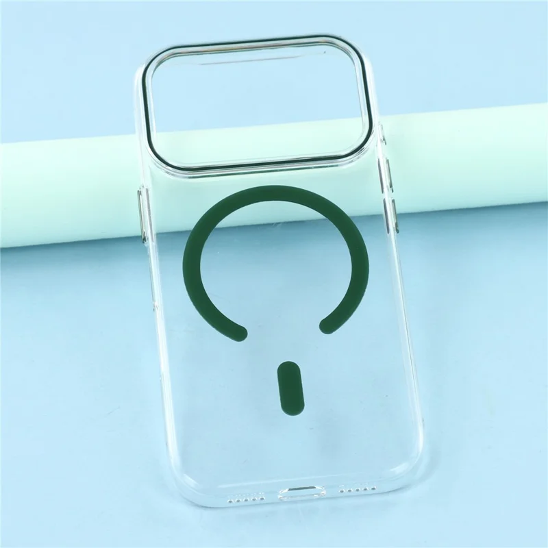 For iPhone 18 Pro Max / 17 Pro Max Magnetic Case Clear PC Phone Back Cover with Metal Buttons - Green