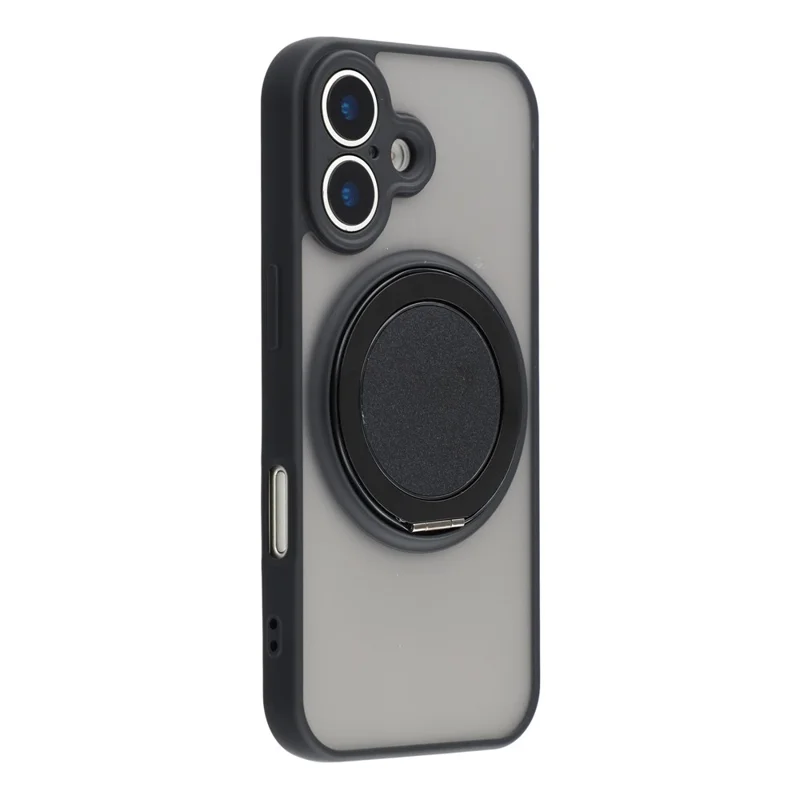 For iPhone 17 Case Rotating Metal Kickstand Skin Touch TPU PC Phone Back Cover - Black