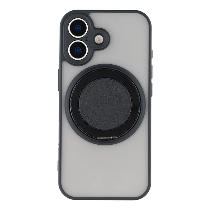 For iPhone 17 Case Rotating Metal Kickstand Skin Touch TPU PC Phone Back Cover - Black