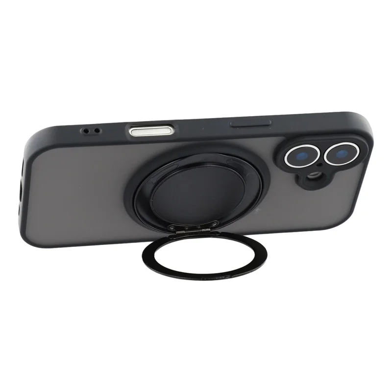 For iPhone 17 Case Rotating Metal Kickstand Skin Touch TPU PC Phone Back Cover - Black