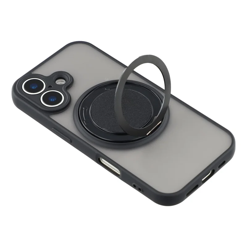 For iPhone 17 Case Rotating Metal Kickstand Skin Touch TPU PC Phone Back Cover - Black