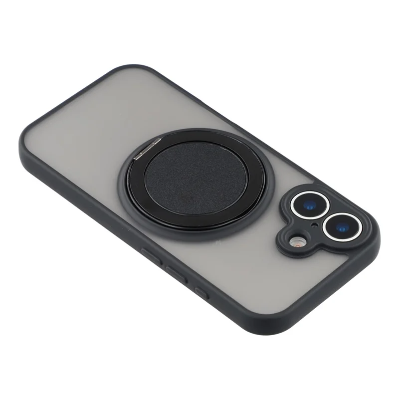 For iPhone 17 Case Rotating Metal Kickstand Skin Touch TPU PC Phone Back Cover - Black