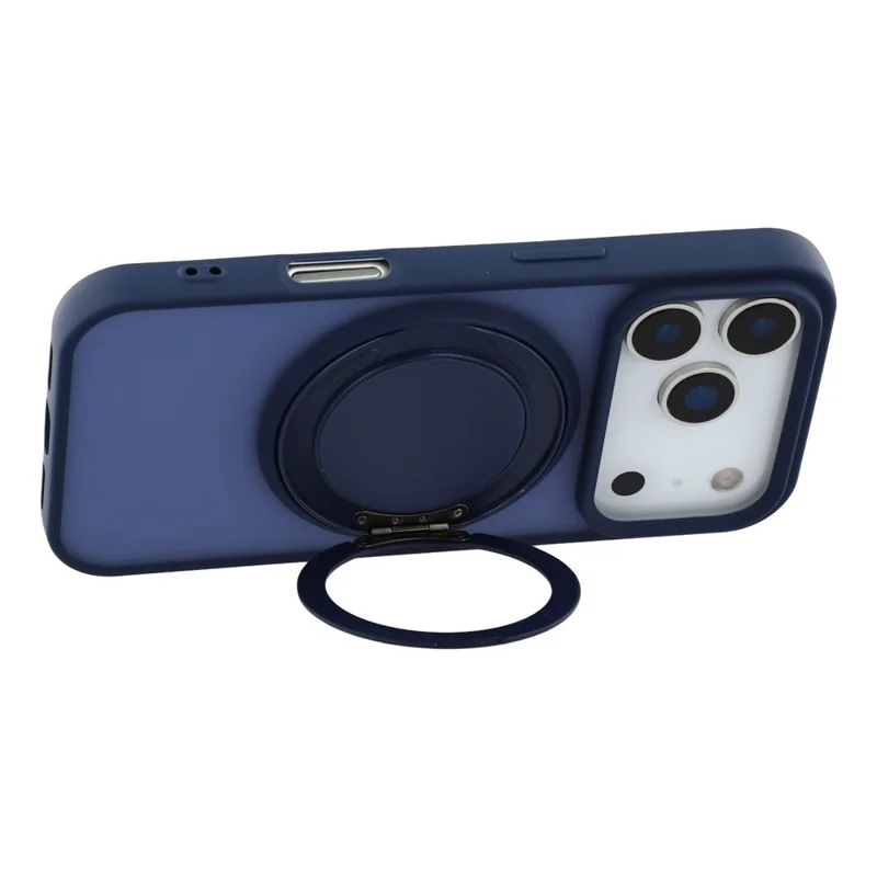 For iPhone 17 Pro Max Case Rotating Metal Kickstand Skin Touch TPU PC Phone Back Cover - Blue