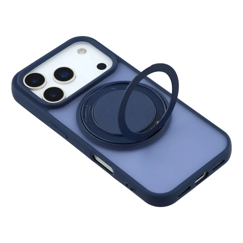 For iPhone 17 Pro Max Case Rotating Metal Kickstand Skin Touch TPU PC Phone Back Cover - Blue