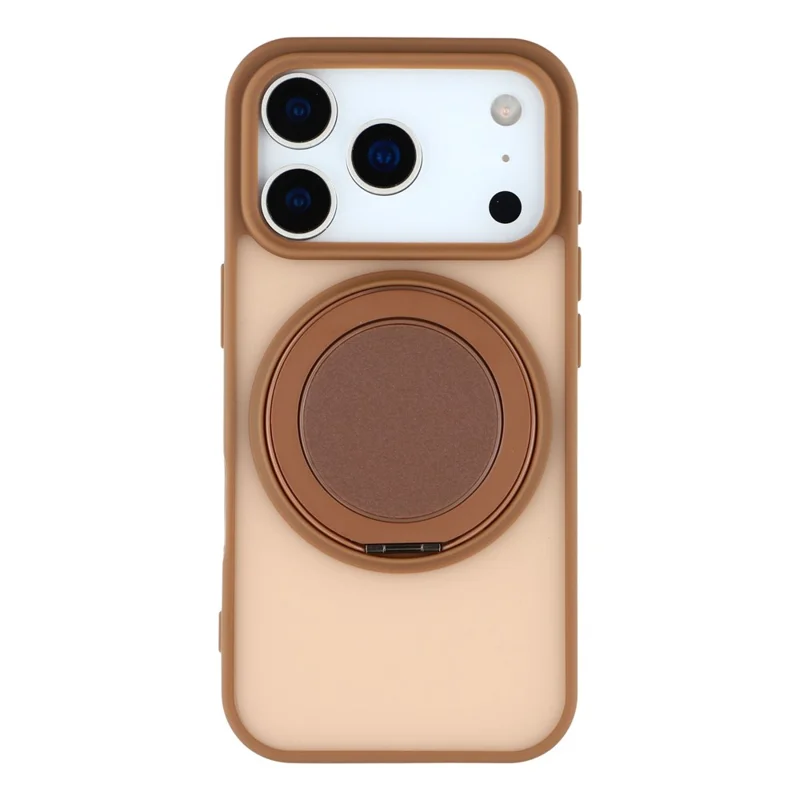 For iPhone 17 Pro Max Case Rotating Metal Kickstand Skin Touch TPU PC Phone Back Cover - Brown