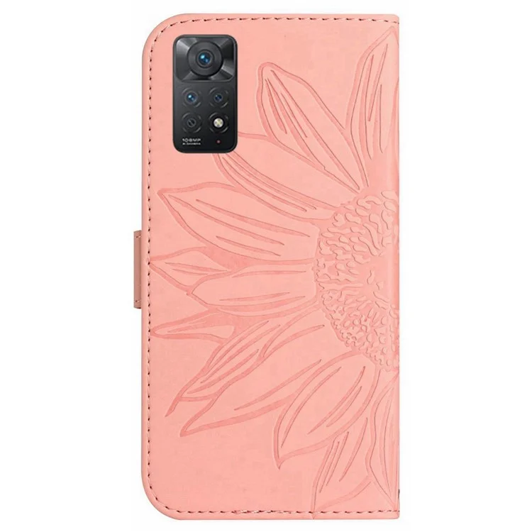 Pour Xiaomi Redmi Note 11 Pro 4G (MediaTek) / 5G (Qualcomm) HT04 Télécope de Tournesol Imprimé Couvercle de Téléphone à la Peau pu Cuir Anti-rayures Portefeuille Avec Bandoulière Avec Bandoulière - Rose Clair