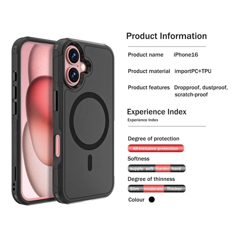 For iPhone 16 Case Compatible with MagSafe PC + TPU Anti-drop Phone Cover