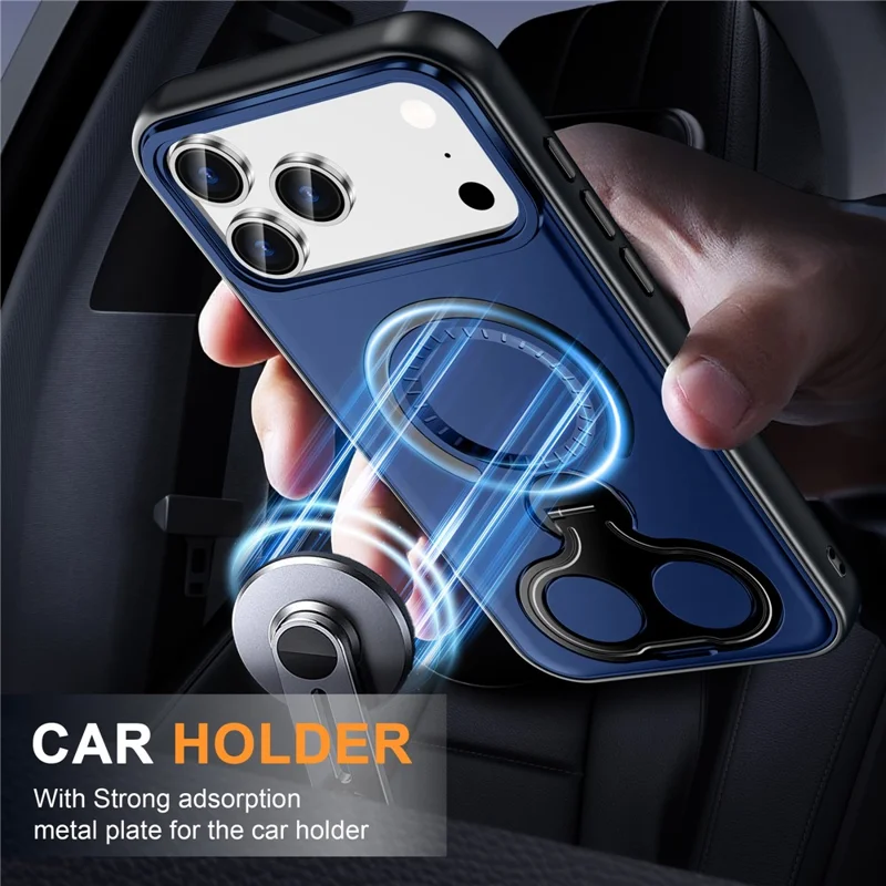 For iPhone 17 Pro Magnetic Case TPU + PC Shockproof Phone Cover with Dual Hole Kickstand - Blue