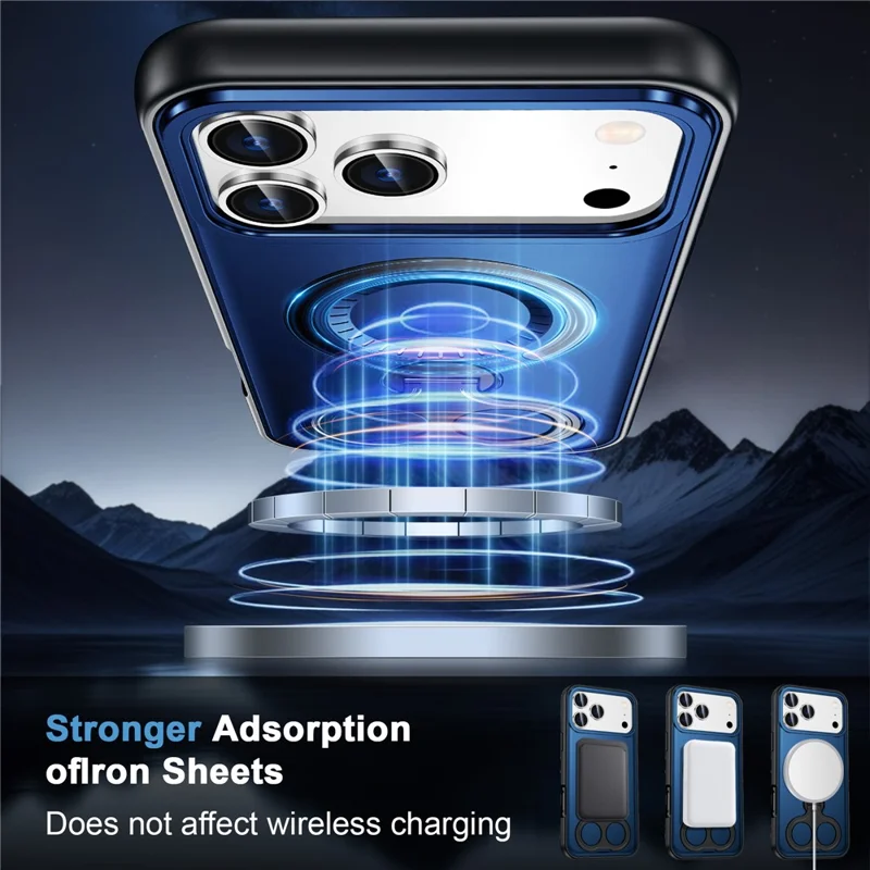 For iPhone 17 Pro Magnetic Case TPU + PC Shockproof Phone Cover with Dual Hole Kickstand - Blue