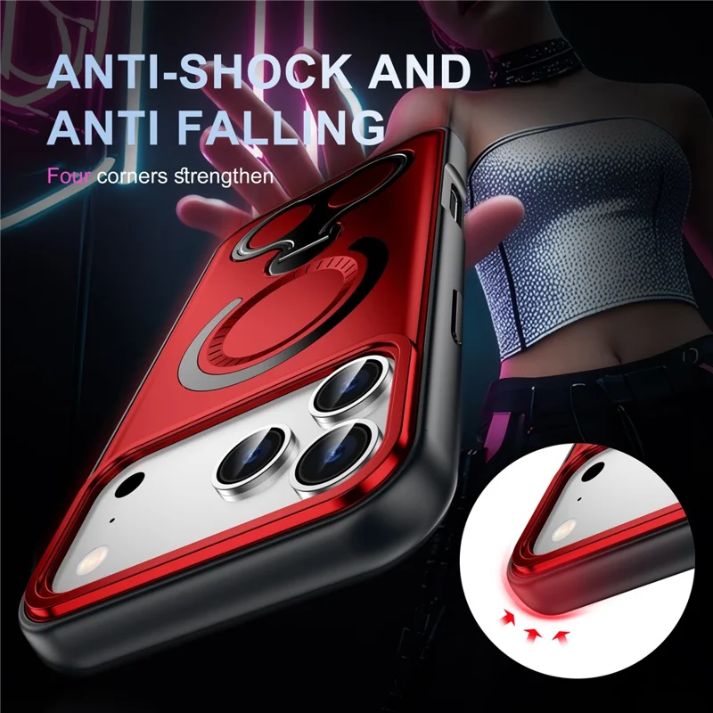 For iPhone 17 Pro Max Magnetic Case TPU + PC Shockproof Phone Cover with Dual Hole Kickstand - Blue