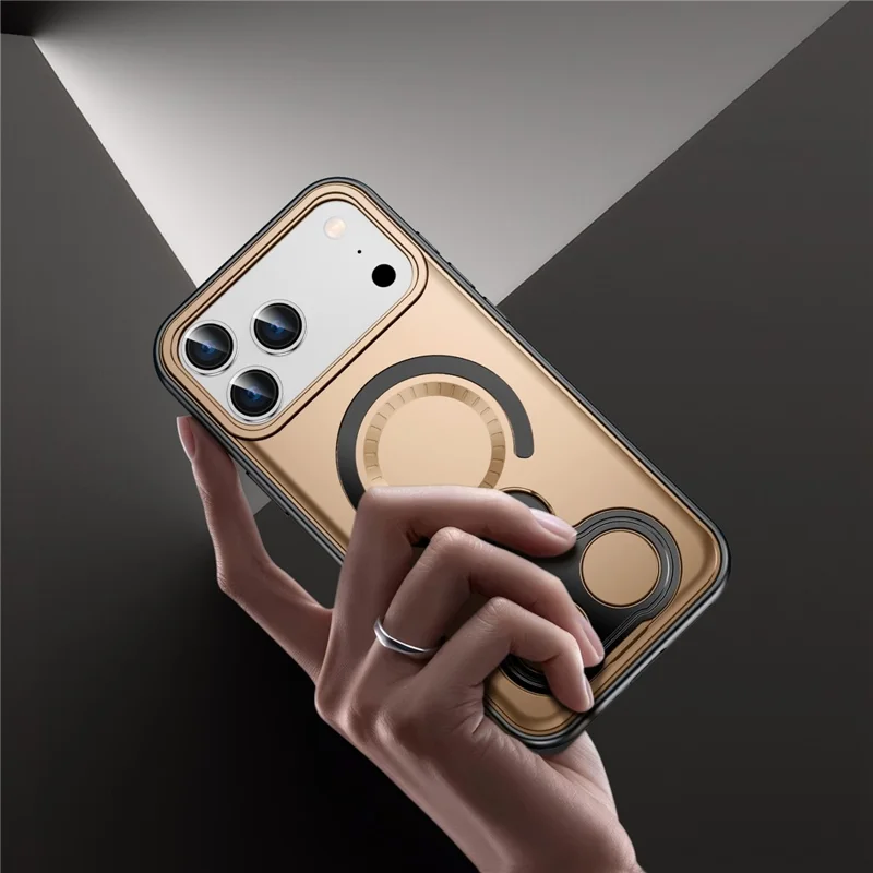 For iPhone 17 Pro Max Magnetic Case TPU + PC Shockproof Phone Cover with Dual Hole Kickstand - Black