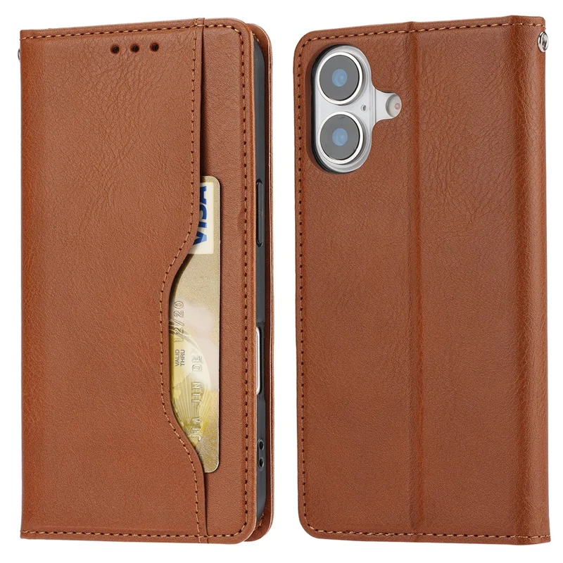 Voor iPhone 17 Telefoonhoesje met Magnetische Sluiting van PU Leer met Standfunctie - Lichtbruin