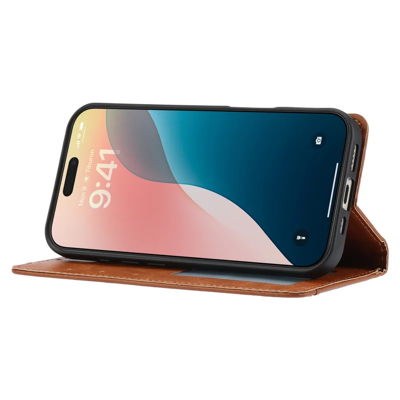 For iPhone 18 Pro / 17 Pro Cell Phone Case Magnetic Closing PU Leather Stand Cover - Light Brown