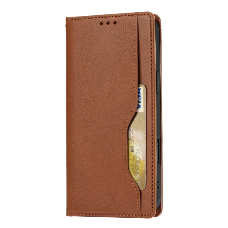 For iPhone 18 Pro / 17 Pro Cell Phone Case Magnetic Closing PU Leather Stand Cover - Light Brown
