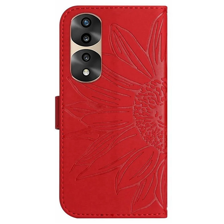 Proteção Completa Capa Telefônica Para a Pele Para Honra 70 Pro 5g / 70 Pro+ 5g, Com a Carteira de Couro PU de Girassol Com Girassol Com Alça de Ombro - Vermelho