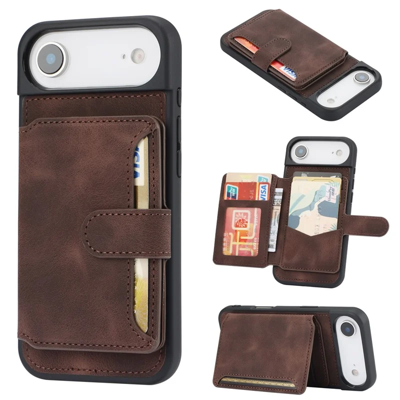 For iPhone Air Case Wallet Card Slot TPU + PU Leather Back Phone Cover - Coffee