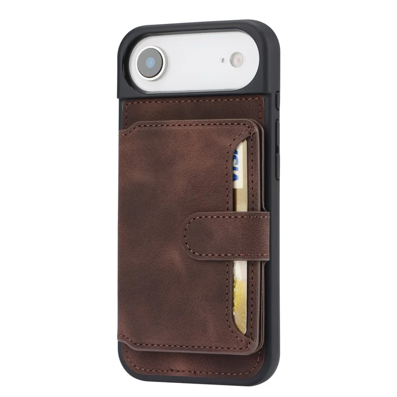 For iPhone Air Case Wallet Card Slot TPU + PU Leather Back Phone Cover - Coffee