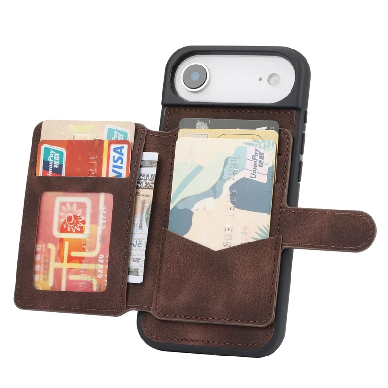 For iPhone Air Case Wallet Card Slot TPU + PU Leather Back Phone Cover - Coffee